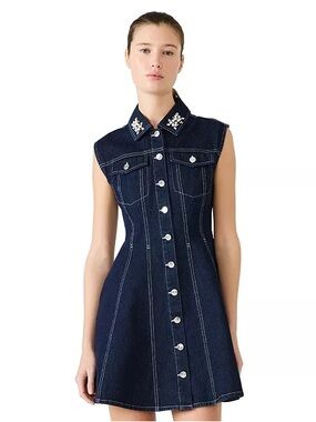 Steve Madden Dark Blue Denim Sleeveless Button-Front Mini Dress